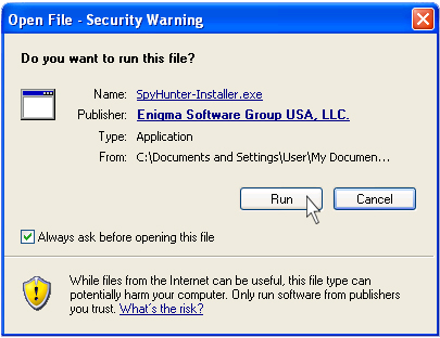 SpyHunter File Security Warning Chrome